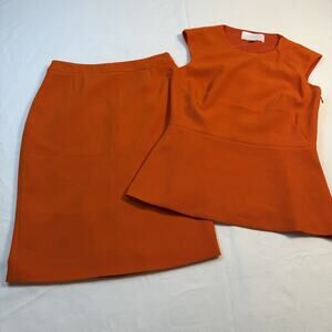 Hugo Boss Ikala Womens Cut-Out Sleeveless Top (4) & Skirt (2) Orange 2 Pc Suit